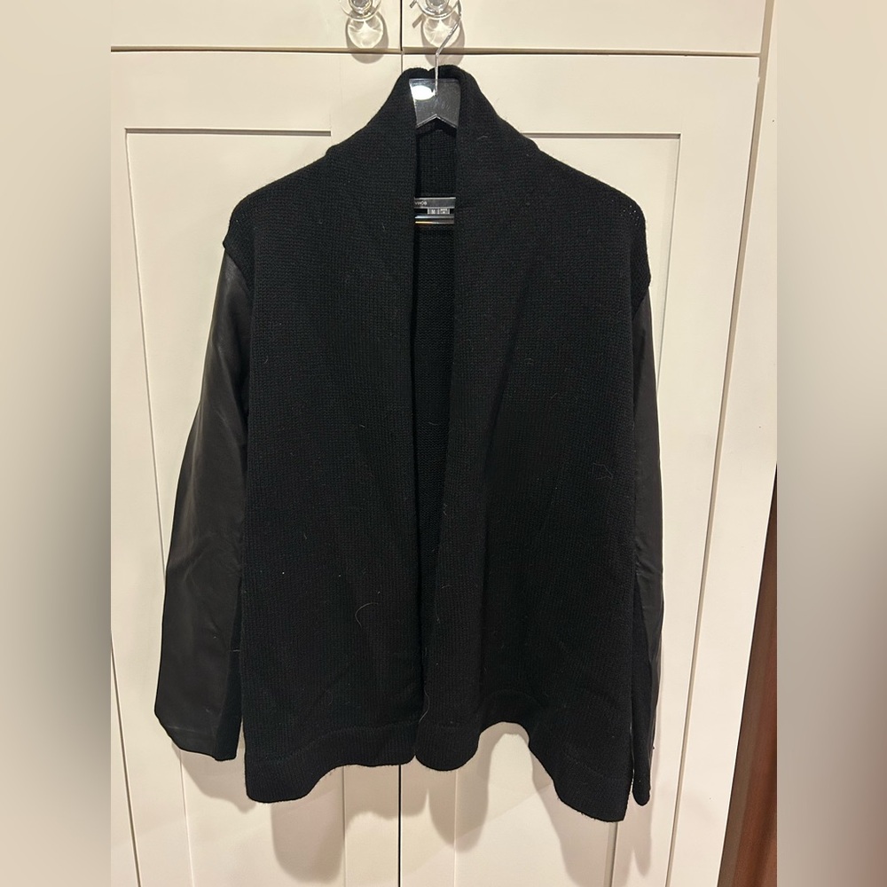 Vince black Wool Cardigan with leather sleeves